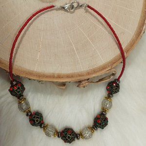 Sweet Red And Black Choker Beaded Necklace By London About 16"